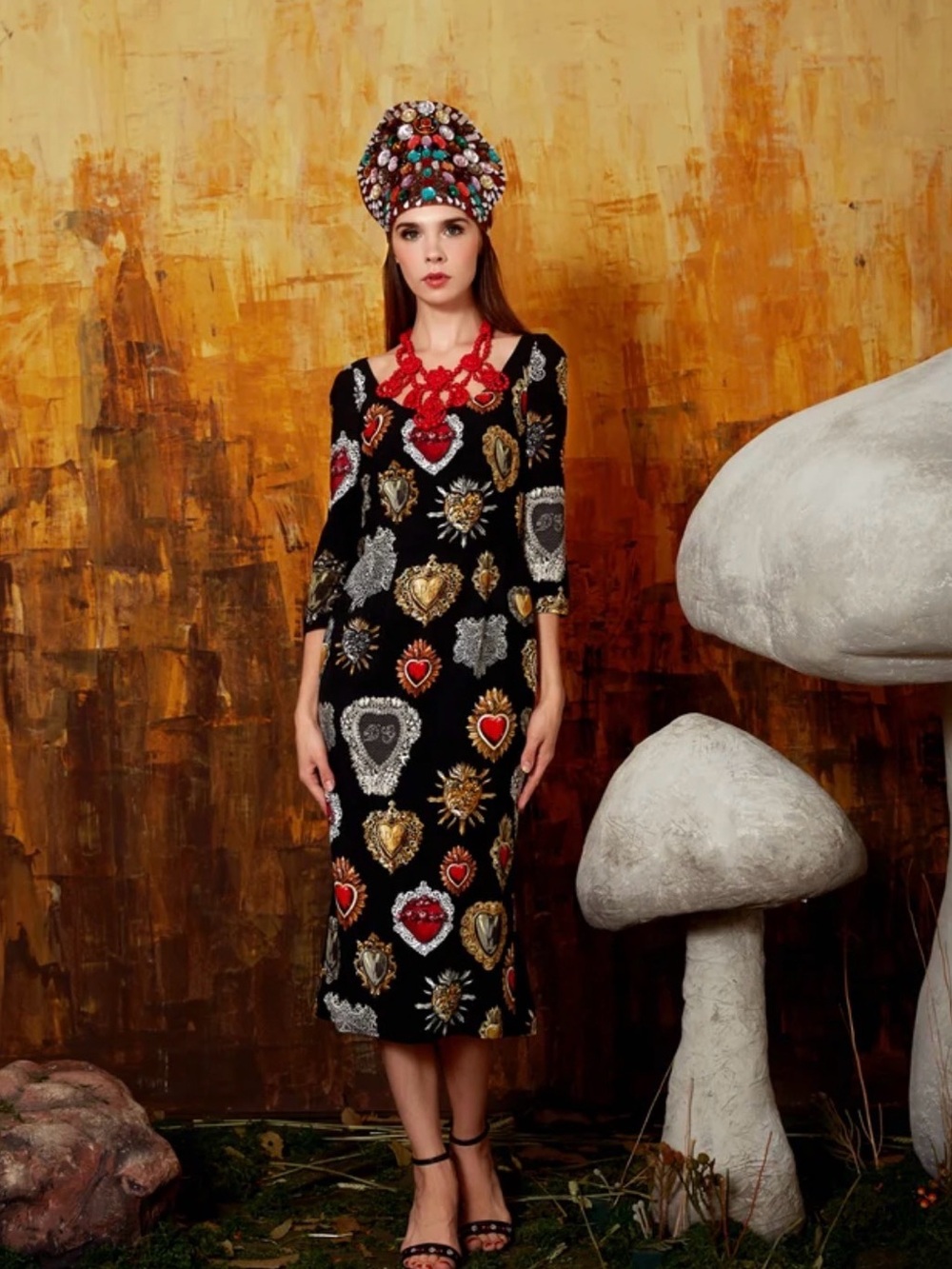 Dolce & Gabbana Sacred Hearts Black Midi Dress - Picture 5 of 5